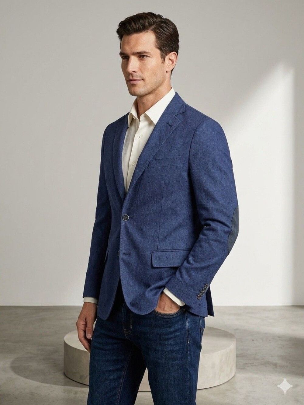 Gutteridge Sport Coat Mens 36R Navy Cotton Unlined Italy Elbow Patch Blazer